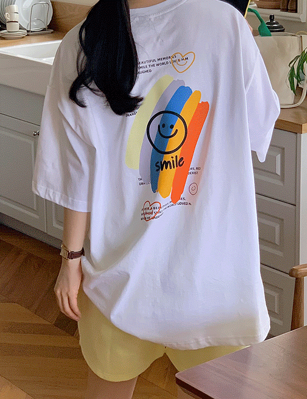 [BEST인기상품/재입고♥]해피레인보우 박시 반팔 티셔츠 (2color) 남녀공용