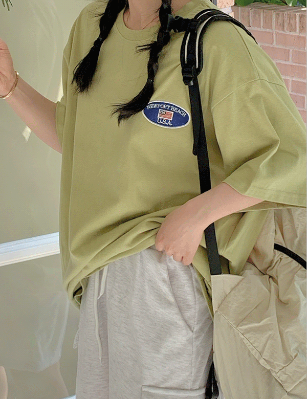 뉴포트 패치 오버핏 반팔 티셔츠 (4color) 남녀공용